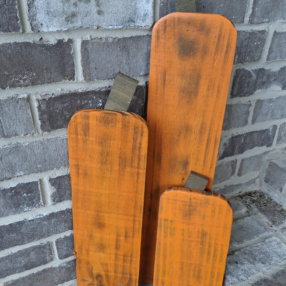Rustic Orange Wooden Accents Set Of 3 Handcrafted Sizes 24" 18" 12"  Fall Decor